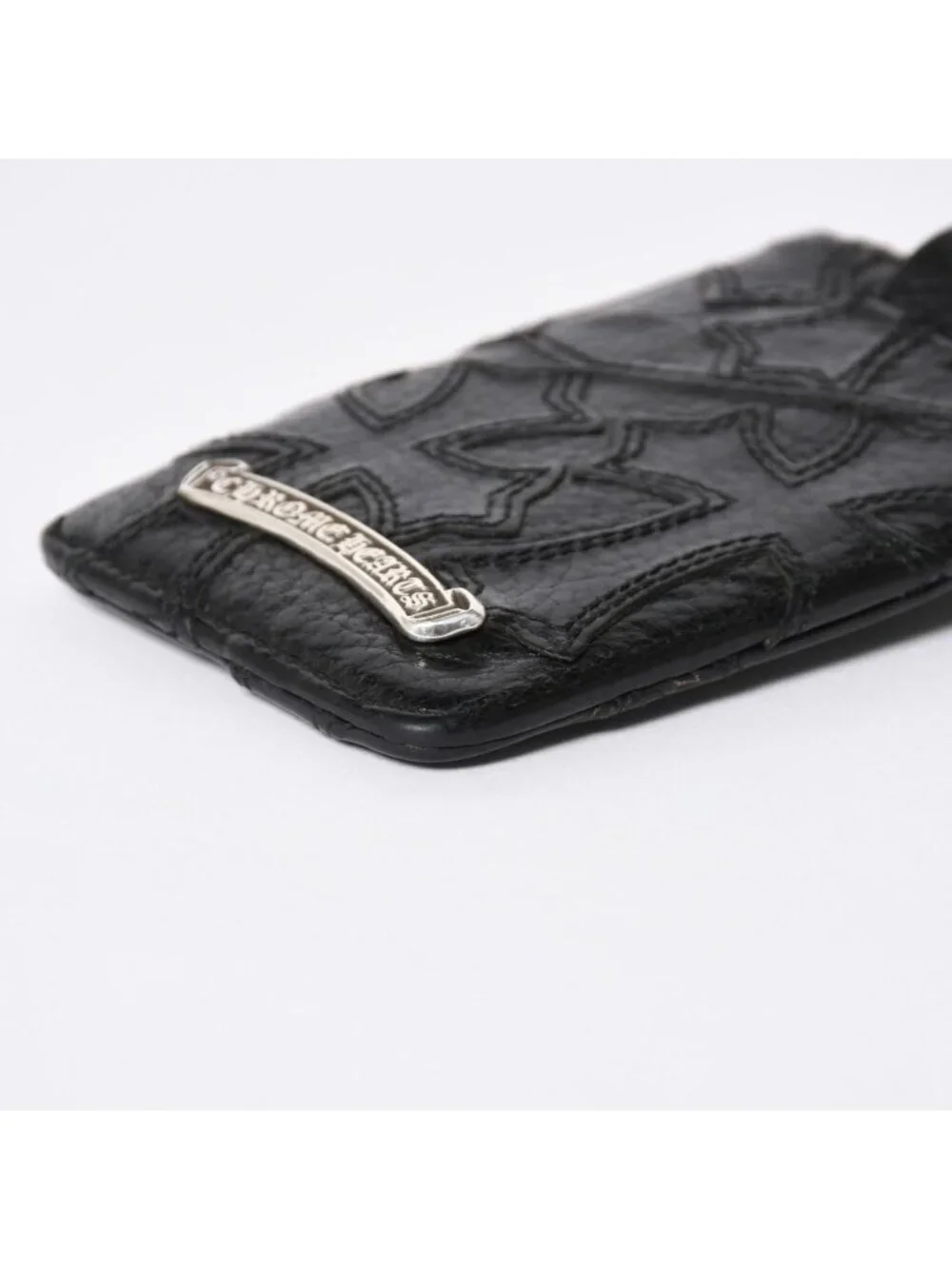 Chrome Hearts Cemetery Cross Patch Card Case Black Silver Scroll Label Logo 925